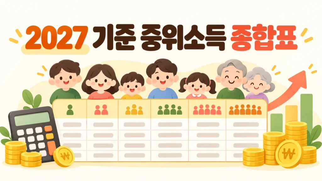 2027 기준 중위소득 1인부터 6인 가구 종합표 일러스트